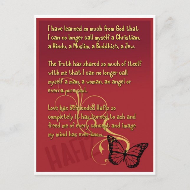 I have learned so much from God poem by Hafiz Postcard (Front)