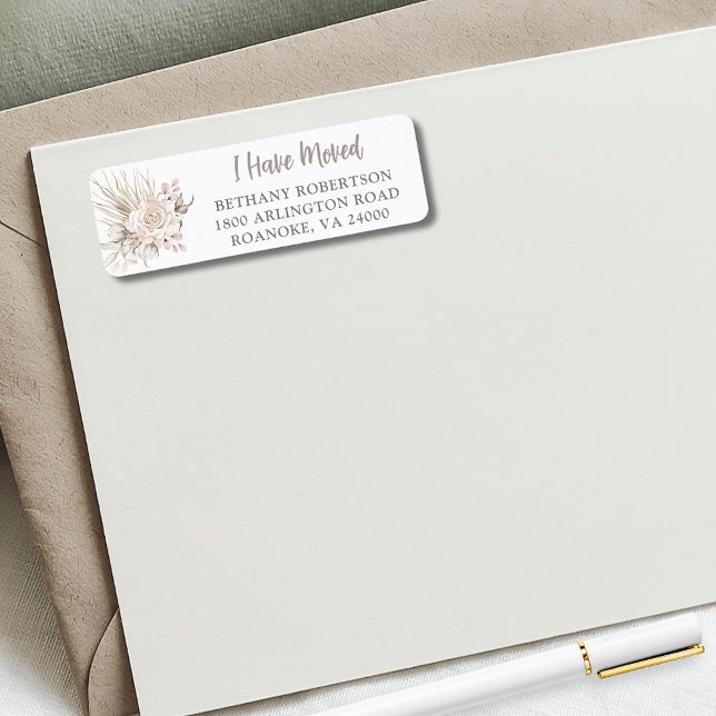 I Have Moved Boho Floral Return Address (I Have Moved Boho Blush Pink Roses with Eucalyptus Return Address Label)