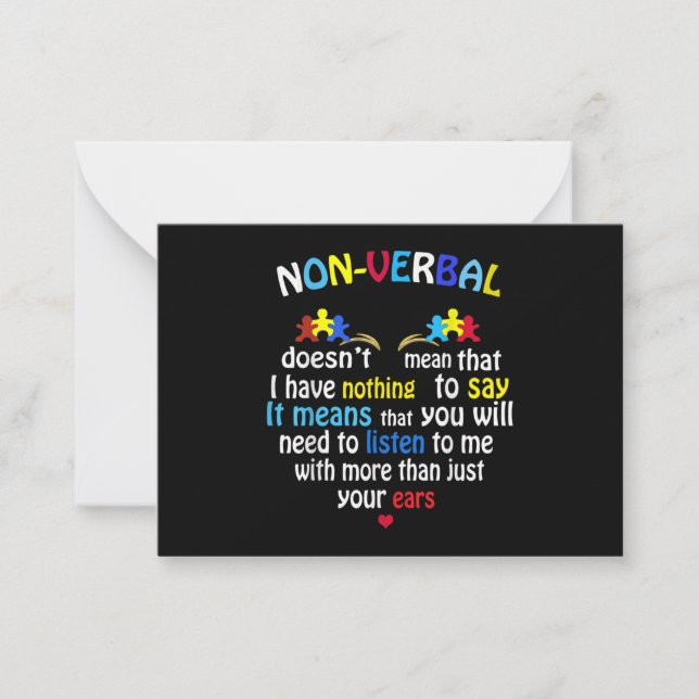 I Have Nonverbal Autism Awareness Puzzle Piece Card (Front)