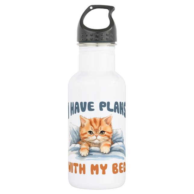 I Have Plans with My Bed – Cosy Orange Cat 532 Ml Water Bottle (Front)