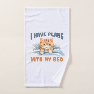 I Have Plans with My Bed – Cosy Orange Cat Bath Towel Set