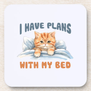 I Have Plans with My Bed – Cosy Orange Cat Coaster