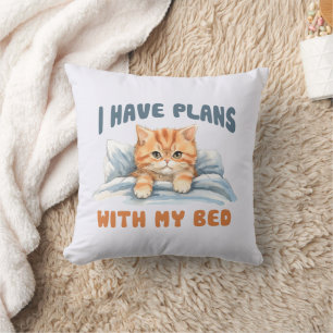 I Have Plans with My Bed – Cosy Orange Cat Cushion