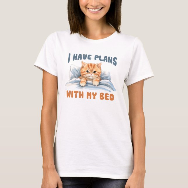I Have Plans with My Bed – Cosy Orange Cat T-Shirt (Front)