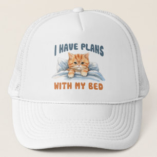 I Have Plans with My Bed – Cosy Orange Cat Trucker Hat
