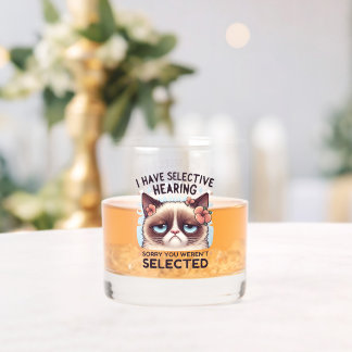 I Have Selective Hearing Funny Cat Lover Gift  Whiskey Glass