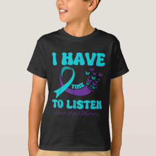 I Have Time To Listen Purple Teal Ribbon Butterfly T-Shirt