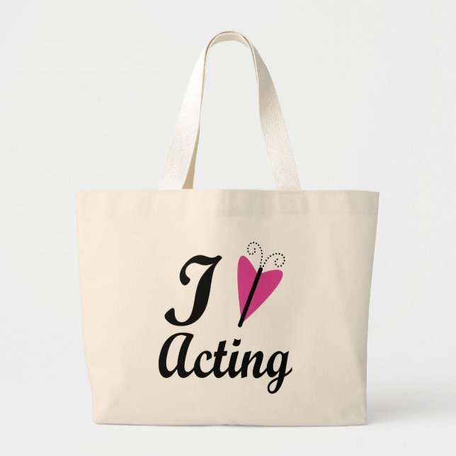 I Heart Acting Pink Butterfly Large Tote Bag (Front)