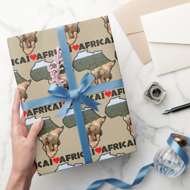 I Heart Africa Map Black Elephant Herd Wrapping Paper (Gifting)