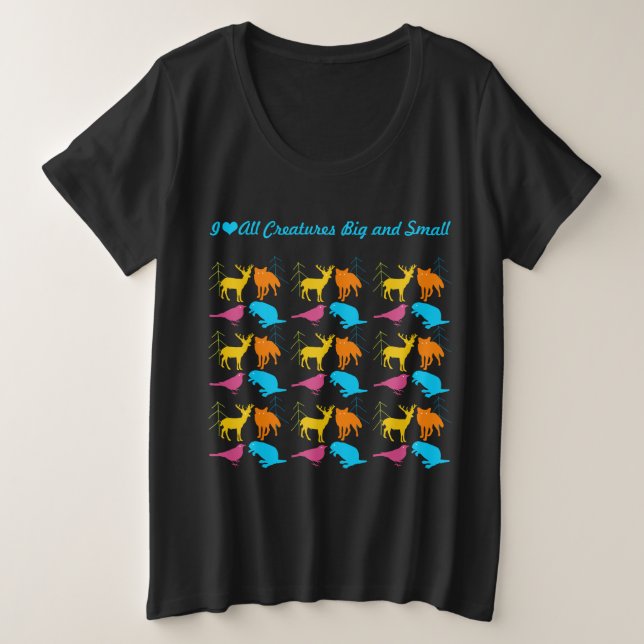I Heart All Creatures Big and Small Plus Size T-Shirt (Design Front)