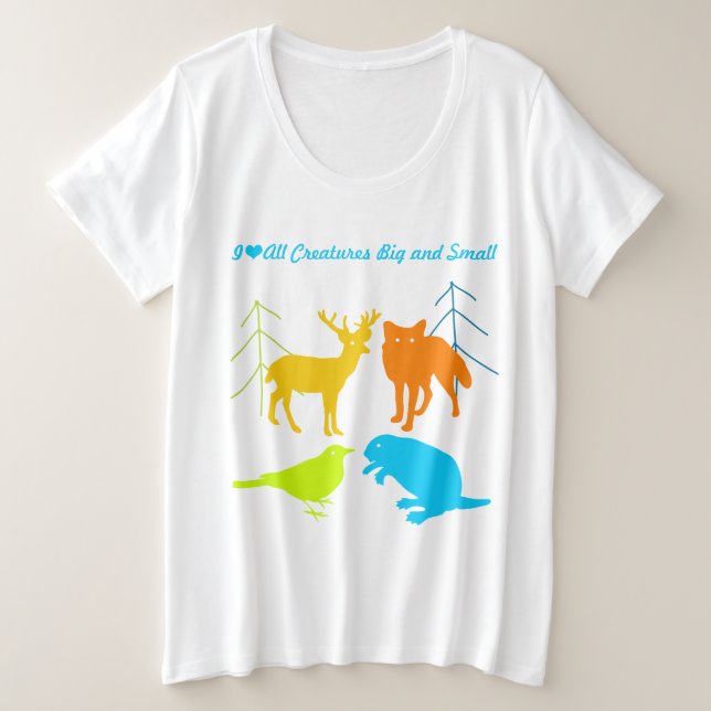 I Heart All Creatures Big and Small Plus Size T-Shirt (Design Front)