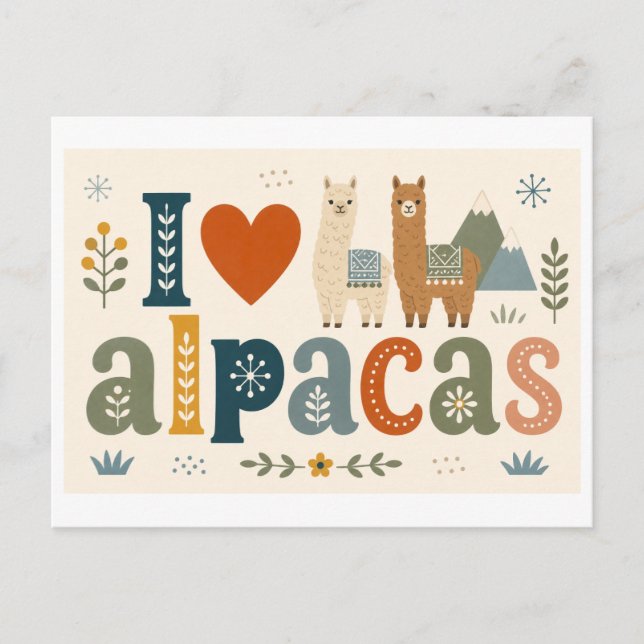 "I [Heart] Alpacas" Postcard (Front)