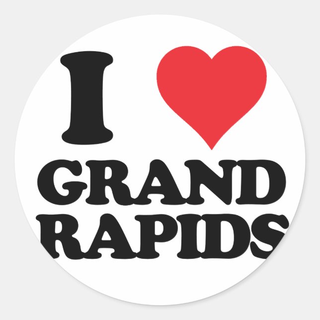 i heart and love grand rapids, michigan classic round sticker (Front)