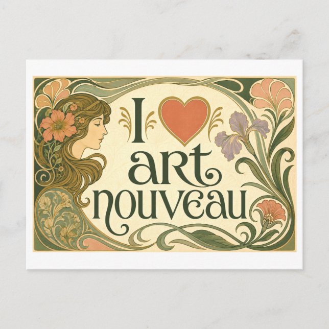 "I [Heart] Art Nouveau" Postcard (Front)