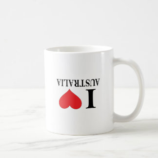 I HEART AUSTRALIA - I LOVE AUSTRALIA - UPSIDE DOWN COFFEE MUG