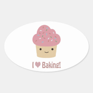 I heart baking oval sticker