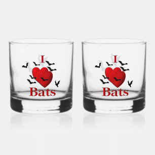 I Heart Bats Whiskey Glass