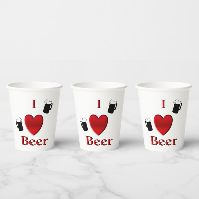 I Heart Beer Design Paper Cups (Multi)