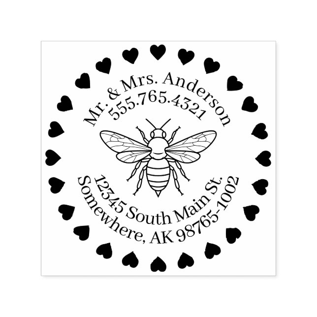 I Heart Bees Personal Contact Self-inking Stamp (Design)