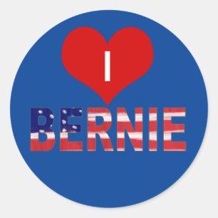 I Heart BERNIE! On Blue With Flag Classic Round Sticker