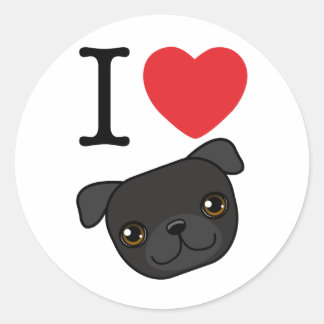 I Heart Black Pugs Classic Round Sticker