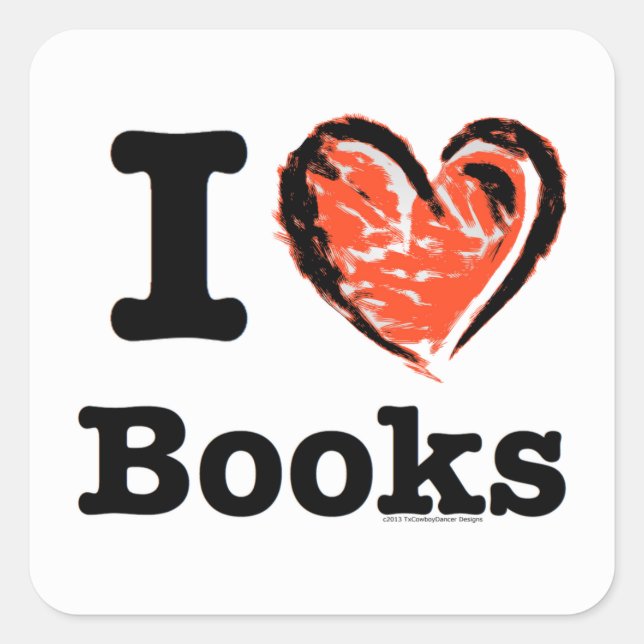 I Heart Books! I Love Books! (Crayon Heart) Square Sticker (Front)