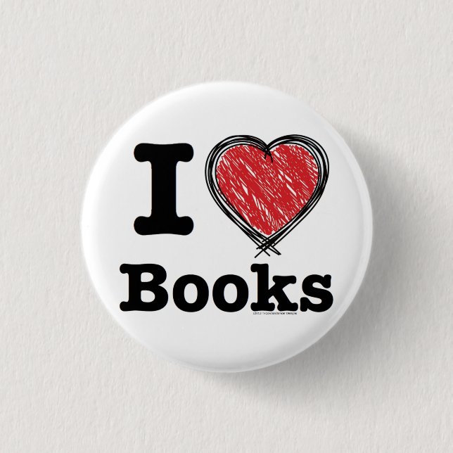 I Heart Books! I Love Books! (Scribbled Lines) 3 Cm Round Badge (Front)
