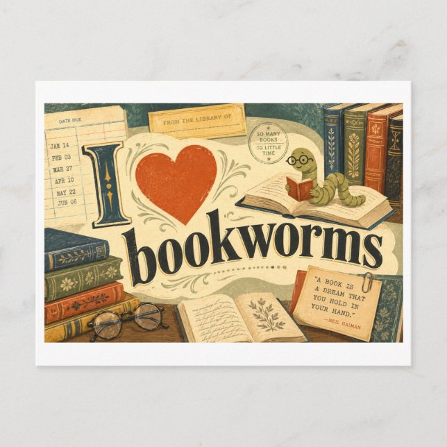 "I [Heart] Bookworms" Postcard (Front)