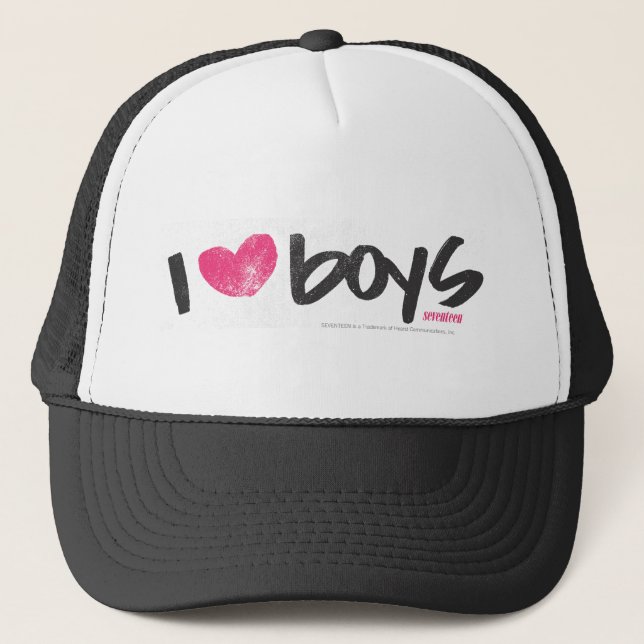 I Heart Boys Magenta Trucker Hat (Front)