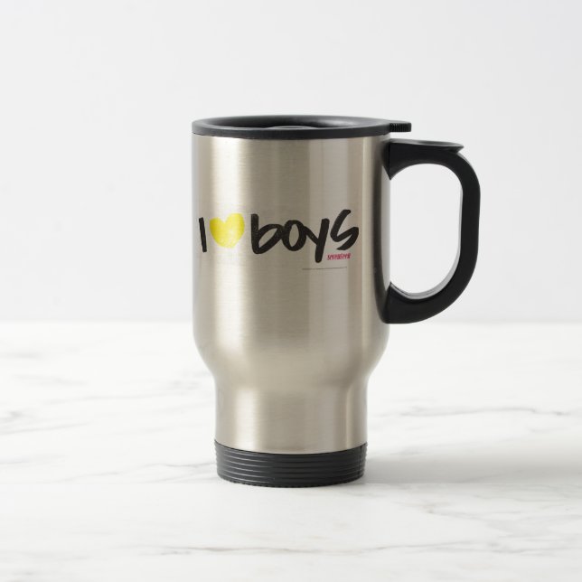 I Heart Boys Yellow Travel Mug (Right)