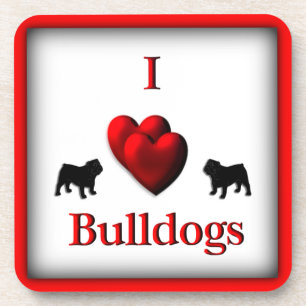 I Heart Bulldogs Square Drink Coaster