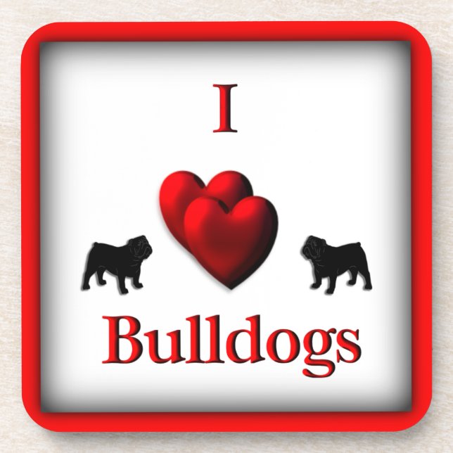 I Heart Bulldogs Square Drink Coaster (Front)
