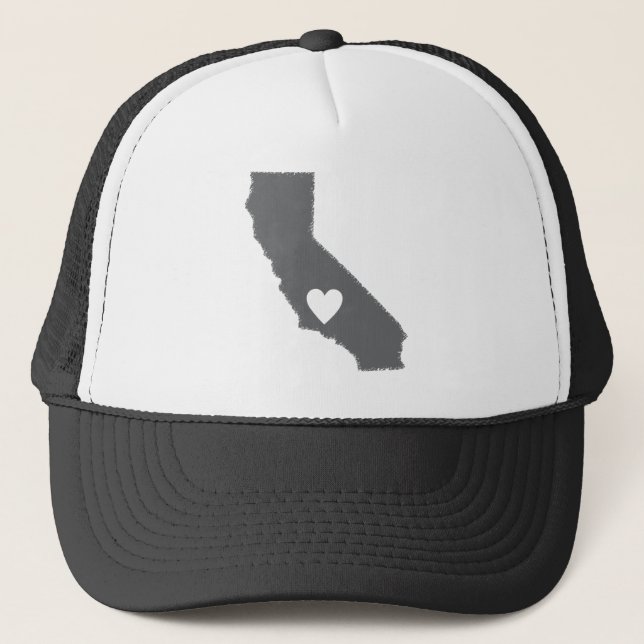 I Heart California Grunge Look Outline State Love Trucker Hat (Front)