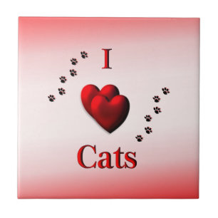 I Heart Cats Paw Print Ceramic Tile