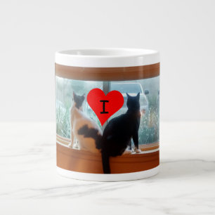 I Heart Cats, Photo of Cats on Windowsill Large Coffee Mug