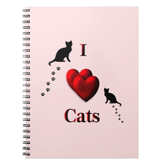 I Heart Cats Pink Spiral Notebook (Front)