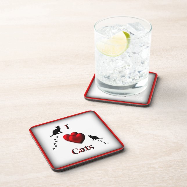 I Heart Cats Square Drink Coaster (Right Side)