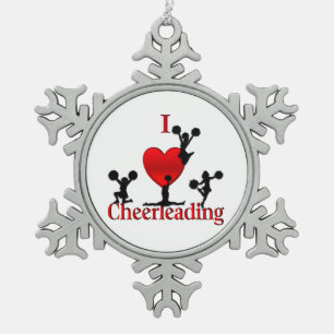 I Heart Cheerleading Pewter Snowflake Ornament