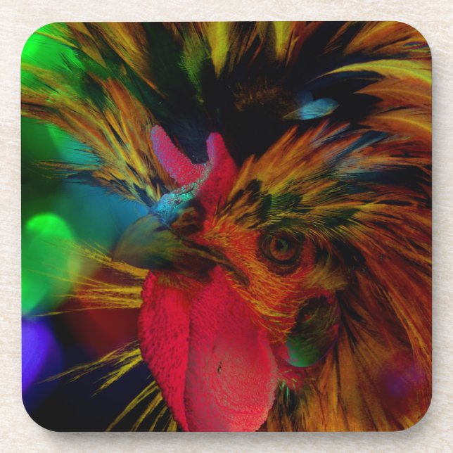 I Heart Chickens, Polish Rooster and Heart Bokeh Coaster (Front)