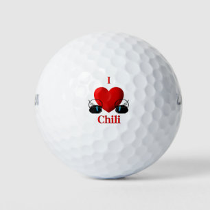 I Heart Chilli Pots with Blue Ribbons Golf Balls