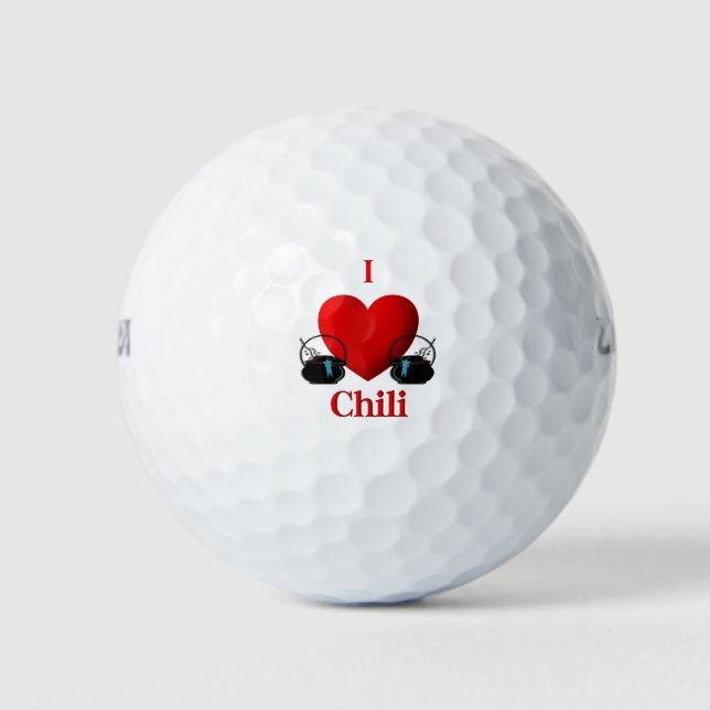 I Heart Chilli Pots with Blue Ribbons Golf Balls (Front)