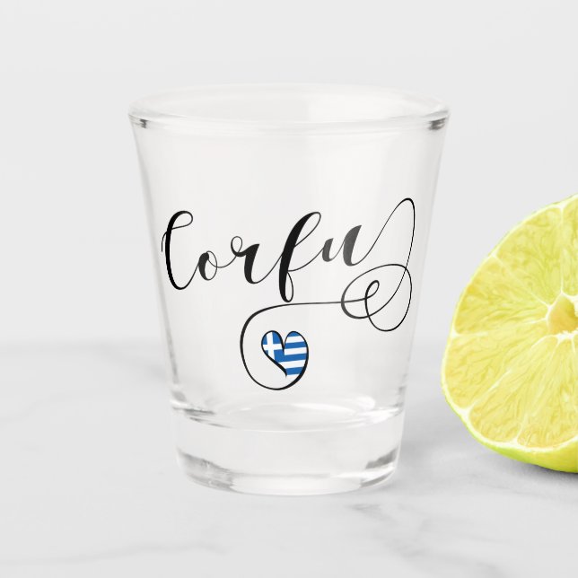 I Heart Corfu, Greek Flag, Kerkyra Shot Glass (Front)