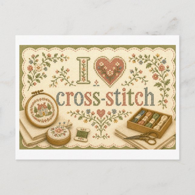 I [Heart] Cross-Stitch Postcard (Front)