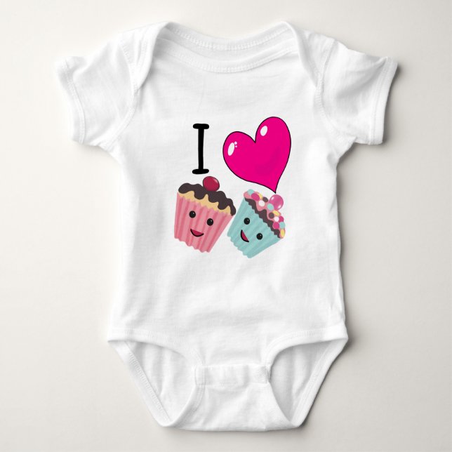 I Heart Cupcakes- I Love CupCakes Baby Bodysuit (Front)
