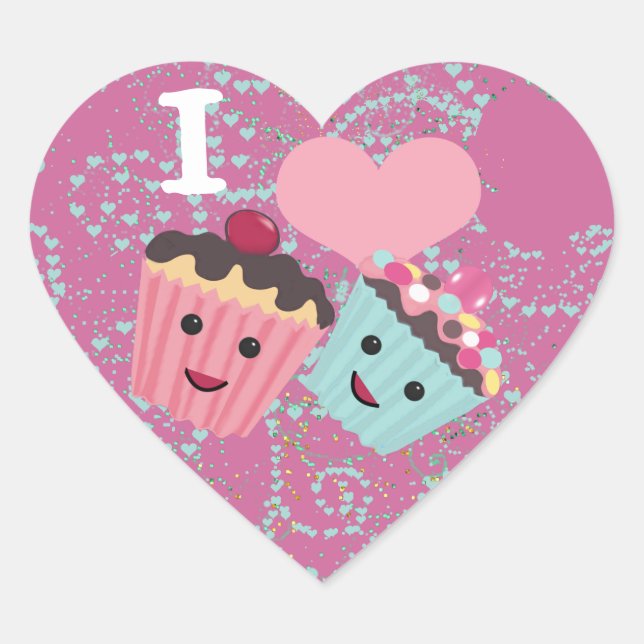 I Heart Cupcakes- I Love Cupcakes Sticker (Front)