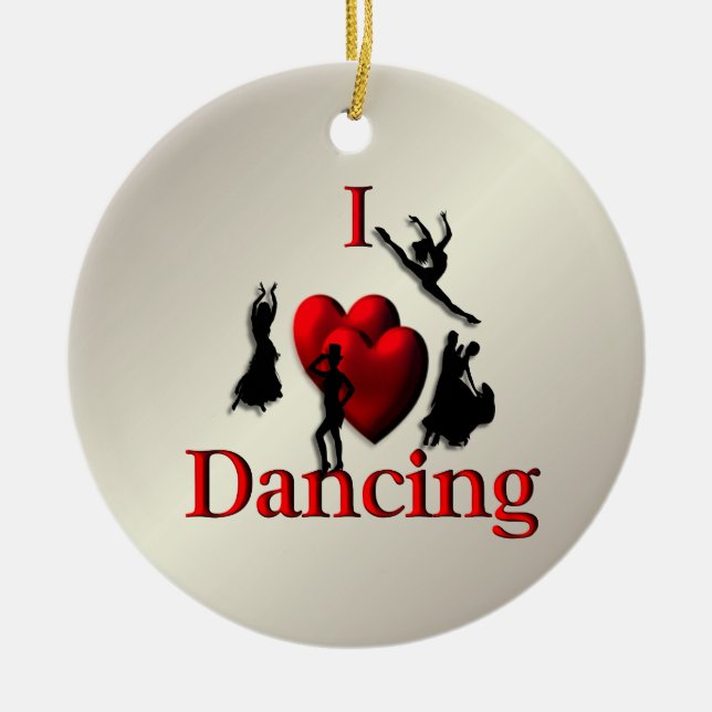 I Heart Dancing Gold Ceramic Tree Decoration (Front)