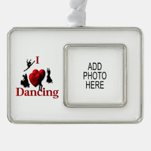 I Heart Dancing Personal Photo Silver Plated Framed Ornament