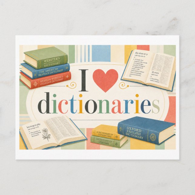 "I [Heart] Dictionaries" Postcard (Front)