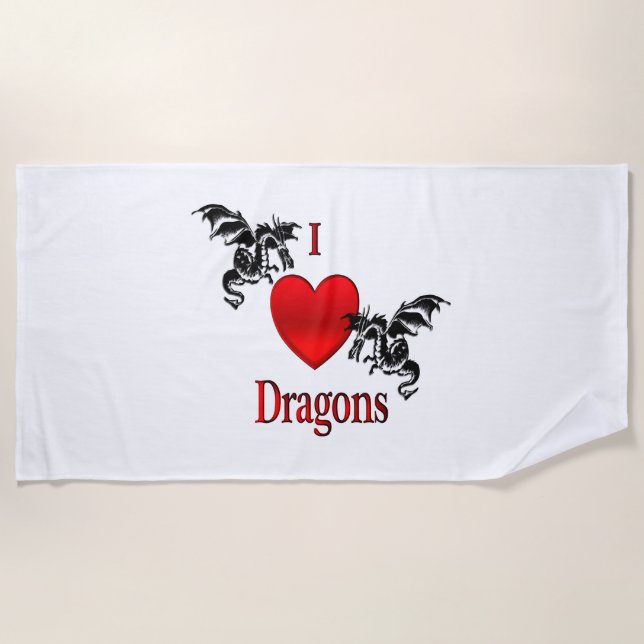 I Heart Dragons Beach Towel (Front)