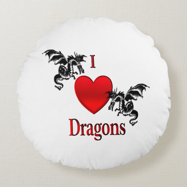 I Heart Dragons Round Cushion (Front)